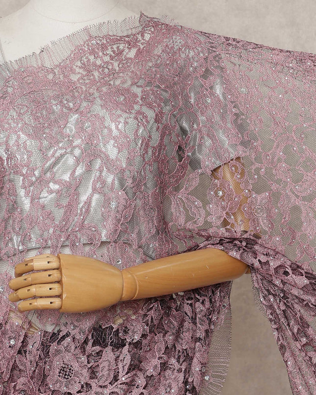 Dusty Pink Premium French 2-Tone Chantilly Lace Saree with Stone Work, Width 110 Cms, 5.5 Mtrs, France-D25558 Regal Fabrics