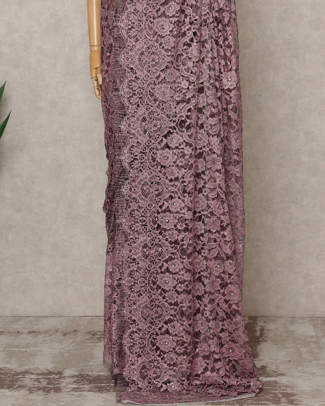 Dusty Pink Premium French 2-Tone Chantilly Lace Saree with Stone Work, Width 110 Cms, 5.5 Mtrs, France-D25558 Regal Fabrics