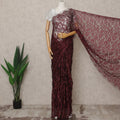 Dusty Maroon Premium French Chantilly Lace Saree with Stone Work – 5.5 Meters Fabric Length, Width 110 cm, Imported from France  & Blouse Not Included-D26590