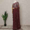 Dusty Maroon Premium French Chantilly Lace Saree with Stone Work – 5.5 Meters Fabric Length, Width 110 cm, Imported from France  & Blouse Not Included-D26590