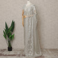 Beige Silver Premium French Metallic Chantilly Lace Saree with Stone Work, Width 110 Cms, 5.5 Mtrs, France-D25593