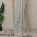 Beige Silver Premium French Metallic Chantilly Lace Saree with Stone Work, Width 110 Cms, 5.5 Mtrs, France-D25593