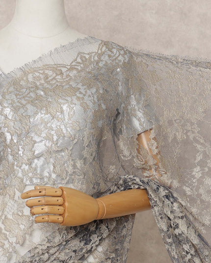 Beige & Blue Premium French 2-Tone Chantilly Lace Saree Fabric – 5.5 Meters Length, 110 Cms Width, Imported from France-D25708