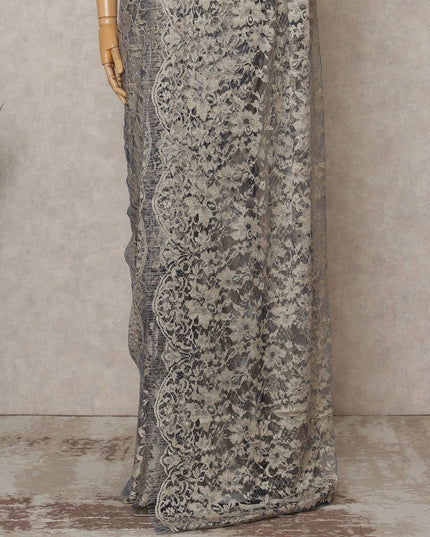 Beige & Blue Premium French 2-Tone Chantilly Lace Saree Fabric – 5.5 Meters Length, 110 Cms Width, Imported from France-D25708