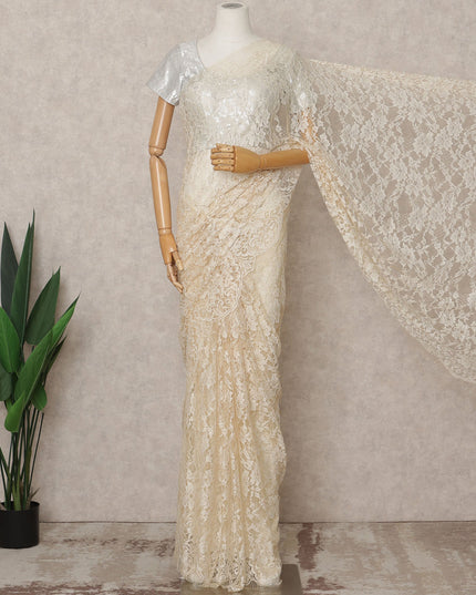 Ivory Premium French 2-Tone Chantilly Lace Saree Fabric – 5.5 Meters Length, 110 Cms Width, Imported from France-D25707