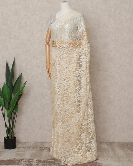 Ivory Premium French 2-Tone Chantilly Lace Saree Fabric – 5.5 Meters Length, 110 Cms Width, Imported from France-D25707