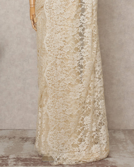 Ivory Premium French 2-Tone Chantilly Lace Saree Fabric – 5.5 Meters Length, 110 Cms Width, Imported from France-D25707