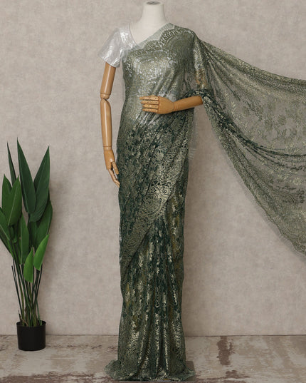 Olive Gold Premium French Metallic Chantilly Lace Saree – 5.5 Meters Fabric Length, Width 110 cm, Imported from France  & Blouse Not Included-D26572 Regal Fabrics