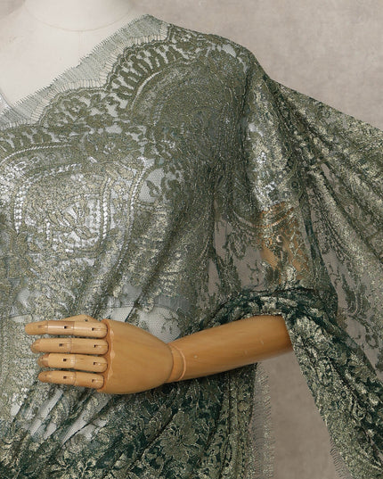 Olive Gold Premium French Metallic Chantilly Lace Saree – 5.5 Meters Fabric Length, Width 110 cm, Imported from France  & Blouse Not Included-D26572 Regal Fabrics