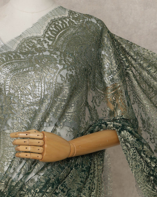 Olive Gold Premium French Metallic Chantilly Lace Saree – 5.5 Meters Fabric Length, Width 110 cm, Imported from France  & Blouse Not Included-D26572