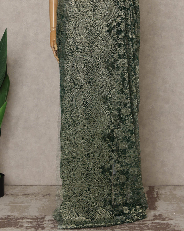 Olive Gold Premium French Metallic Chantilly Lace Saree – 5.5 Meters Fabric Length, Width 110 cm, Imported from France  & Blouse Not Included-D26572