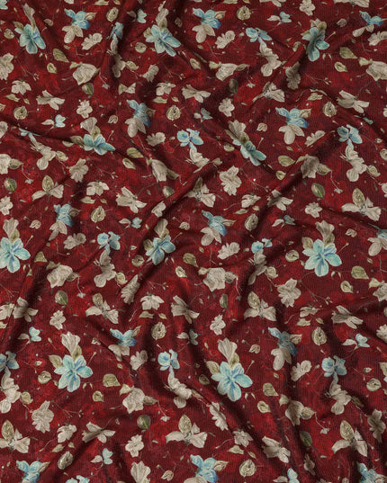 Maroon Blue Floral Printed Viscose Crepe Fabric 110 Cms Width Soft Flowing Lightweight Dress Material India-D27923 Regal Fabrics
