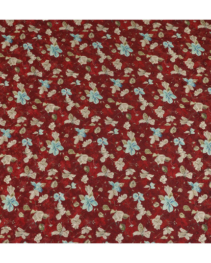 Maroon Blue Floral Printed Viscose Crepe Fabric 110 Cms Width Soft Flowing Lightweight Dress Material India-D27923 Regal Fabrics