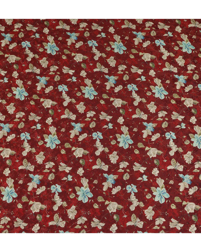 Maroon Blue Floral Printed Viscose Crepe Fabric 110 Cms Width Soft Flowing Lightweight Dress Material India-D27923