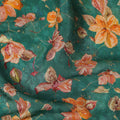 Teal Green Orange Floral Printed Viscose Crepe Fabric 110 Cms Width Soft Flowing Lightweight Dress Material India-D27921 Regal Fabrics