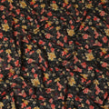 Black Red Yellow Floral Printed Viscose Crepe Fabric 110 Cms Width Soft Flowing Lightweight Dress Material India-D27922