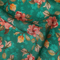 Teal Green Pink Floral Printed Viscose Crepe Fabric 110 Cms Width Soft Flowing Lightweight Dress Material India-D27920 Regal Fabrics