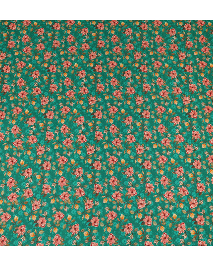 Teal Green Pink Floral Printed Viscose Crepe Fabric 110 Cms Width Soft Flowing Lightweight Dress Material India-D27920 Regal Fabrics