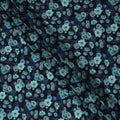 Navy Blue Floral Printed Viscose Crepe Fabric Teal And Grey Blossom Design Soft Flowing Dress Material 110 Cms Width India-D28031