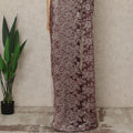 Maroon Premium French Metallic Chantilly Lace Saree with Stone Work, 5.5 Mtrs Length, 110 Cms Width, Crafted in France-Blouse Not Included-D26680