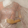 Rose Gold Premium French Metallic Chantilly Lace Saree with Stone Work, 5.5 Mtrs Length, 110 Cms Width, Crafted in France-Blouse Not Included-D26679
