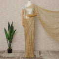 Gold Beige Premium French Metallic Chantilly Lace Saree with Stone Work, 5.5 Mtrs Length, 110 Cms Width, Crafted in France-Blouse Not Included-D26685