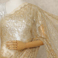Gold Beige Premium French Metallic Chantilly Lace Saree with Stone Work, 5.5 Mtrs Length, 110 Cms Width, Crafted in France-Blouse Not Included-D26685