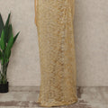 Gold Beige Premium French Metallic Chantilly Lace Saree with Stone Work, 5.5 Mtrs Length, 110 Cms Width, Crafted in France-Blouse Not Included-D26685