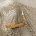 Gold Premium French Metallic Chantilly Lace Saree with Stone Work, 5.5 Mtrs Length, 110 Cms Width, Crafted in France-Blouse Not Included-D26677