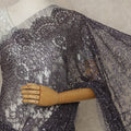 Purple Premium French Metallic Chantilly Lace Saree with Stone Work, 5.5 Mtrs Length, 110 Cms Width, Crafted in France-Blouse Not Included-D26678