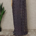 Purple Premium French Metallic Chantilly Lace Saree with Stone Work, 5.5 Mtrs Length, 110 Cms Width, Crafted in France-Blouse Not Included-D26678