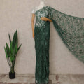 Emerald Green Premium French Chantilly Saree Lace With Stone Work 5.5 Mtrs Length 110 Cms Width Designer Net Fabric Made In France, Blouse Not Included-D28131