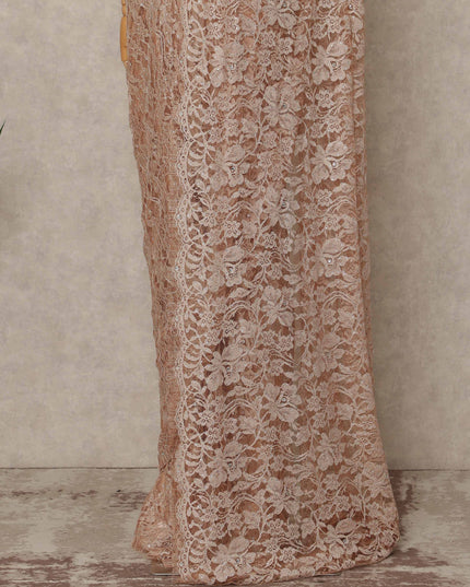 Peach Nude Premium French Chantilly Saree Lace With Stone Work 5.5 Mtrs Length 110 Cms Width Designer Net Fabric Made In France, Blouse Not Included-D28135