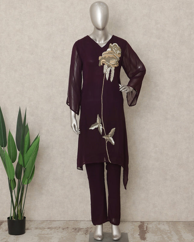 Wine Purple Sequin Co Ord Set Party Wear Women