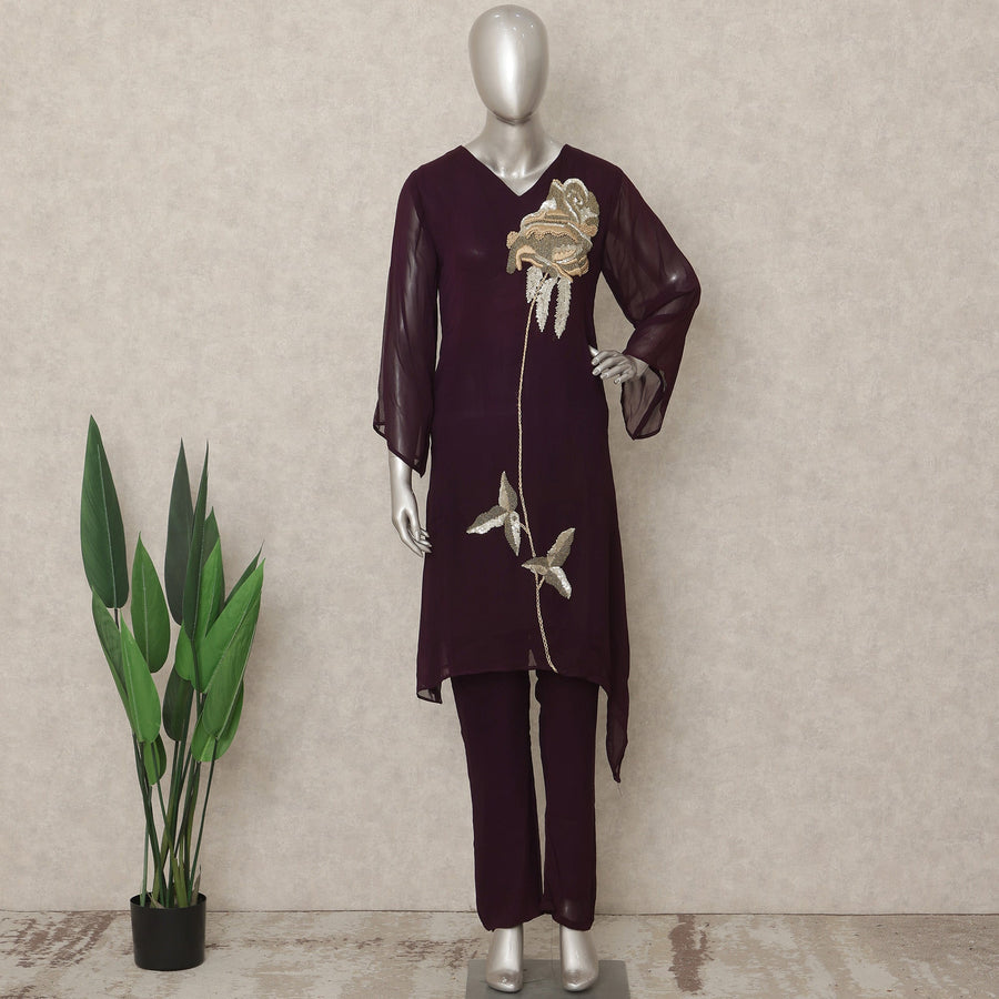 Wine Purple Sequin Co Ord Set Party Wear Women