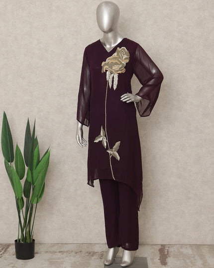 Wine Purple Sequin Co Ord Set Party Wear Women