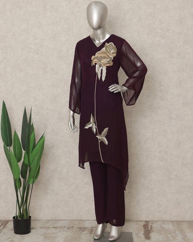 Wine Purple Sequin Co Ord Set Party Wear Women