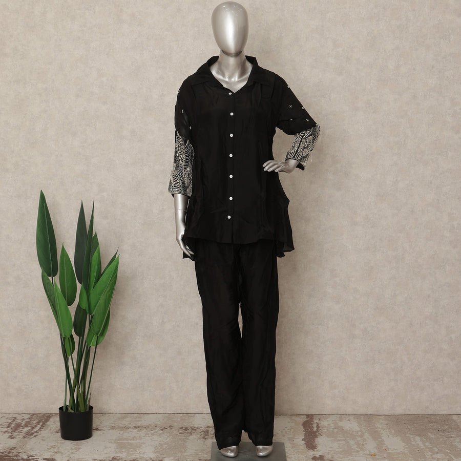 Classic Black Abstract Co Ord Set Party Wear