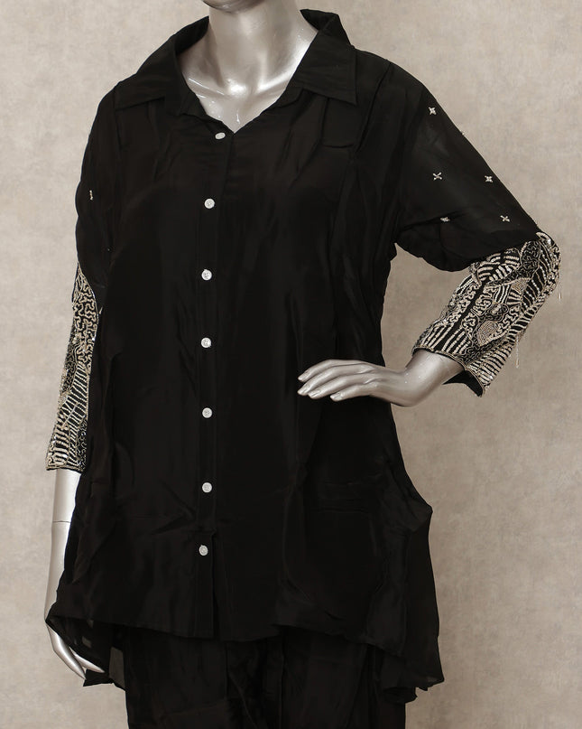 Classic Black Abstract Co Ord Set Party Wear