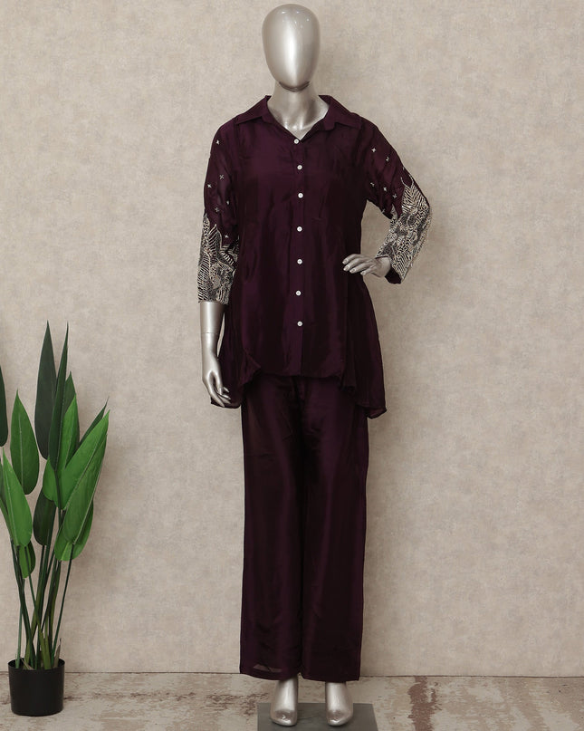 Burgundy Wine Abstract Co Ord Set Party Wear