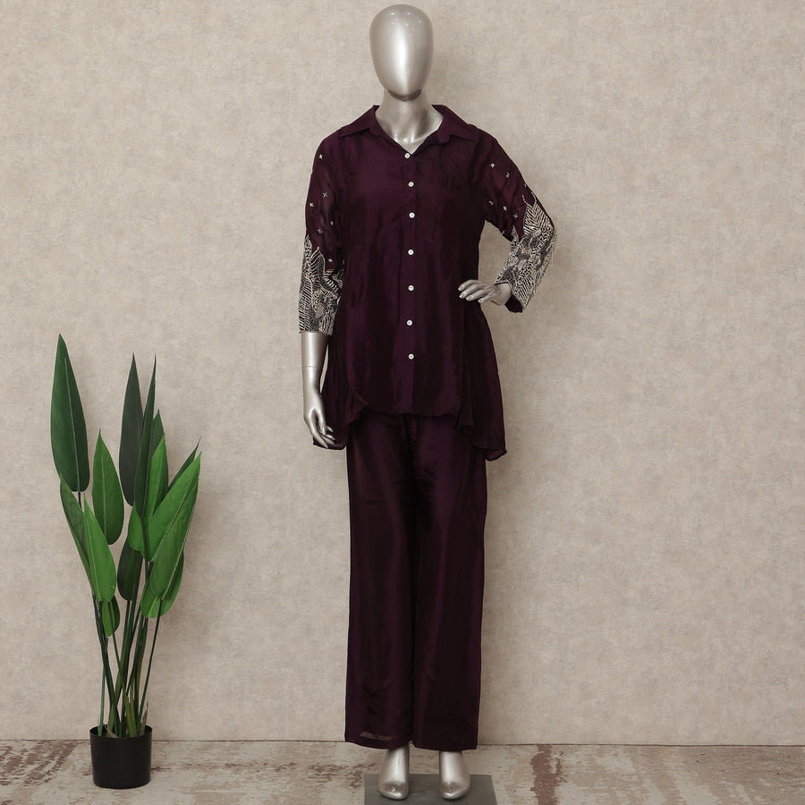 Burgundy Wine Abstract Co Ord Set Party Wear