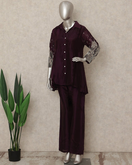 Burgundy Wine Abstract Co Ord Set Party Wear
