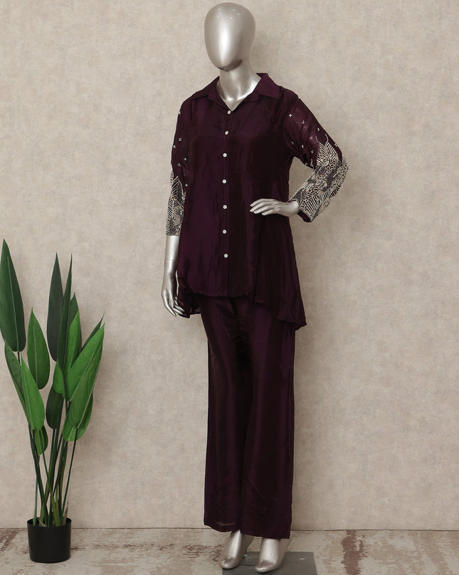 Burgundy Wine Abstract Co Ord Set Party Wear