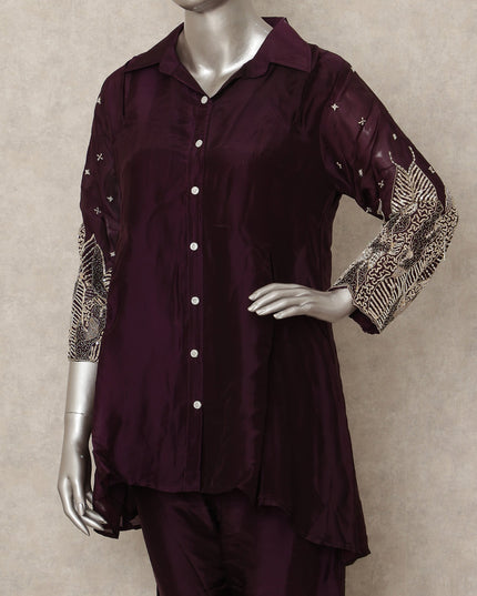 Burgundy Wine Abstract Co Ord Set Party Wear