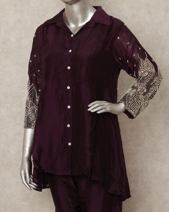 Burgundy Wine Abstract Co Ord Set Party Wear