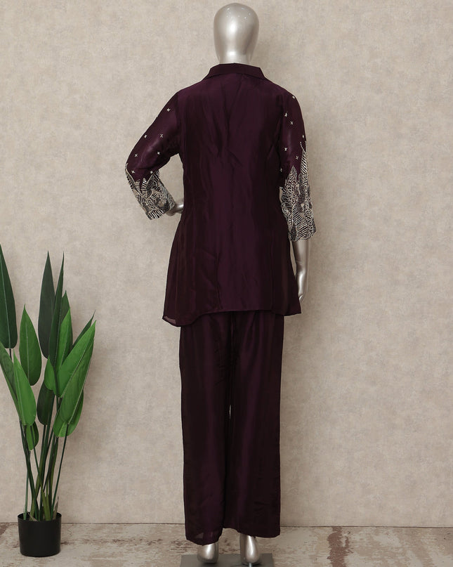 Burgundy Wine Abstract Co Ord Set Party Wear