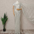 Silver Premium French Metallic Chantilly Lace Saree, Width 110 Cms, Length 5.5 Mtrs, Imported from France-D25692