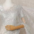 Silver Premium French Metallic Chantilly Lace Saree, Width 110 Cms, Length 5.5 Mtrs, Imported from France-D25692