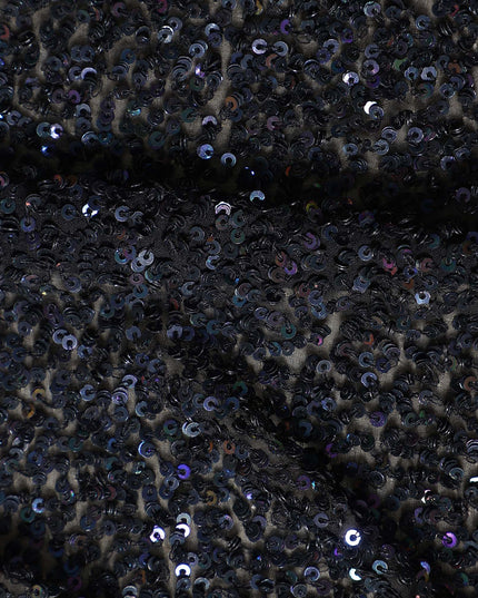 Onyx Black Silk Georgette Sequin Fabric 110cm