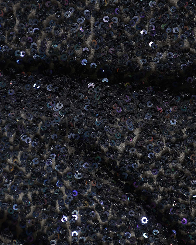 Onyx Black Silk Georgette Sequin Fabric 110cm